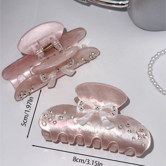 Lightweight Bow Hair Claw Clip with Rhinestones - Glamorous Hold for Thick Hair - Picture 9 of 9